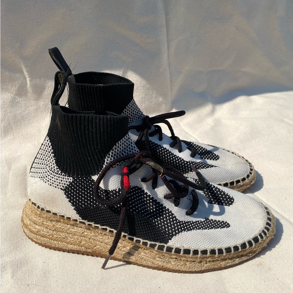 Alexander Wang Dakota Espadrille Sock Knit Lace up Shoe Black and White 38 - Picture 6 of 10